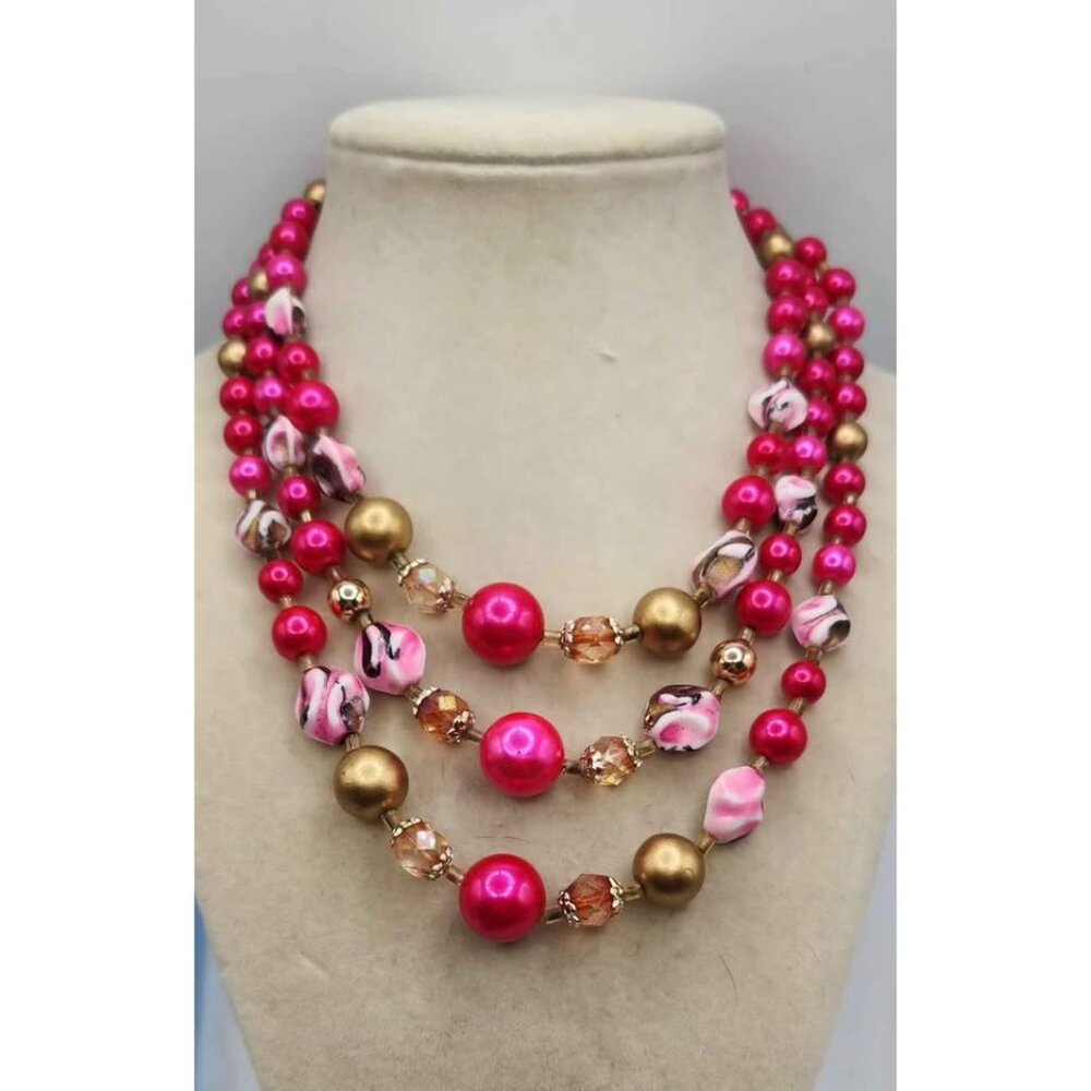Pink Multistrand Beaded Choker/Necklace - Vibrant